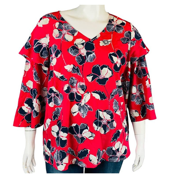 Lane Bryant Womans Sz 22/24 Plus Blouse Top Pink Floral 3/4 Sleeve - Picture 1 of 10